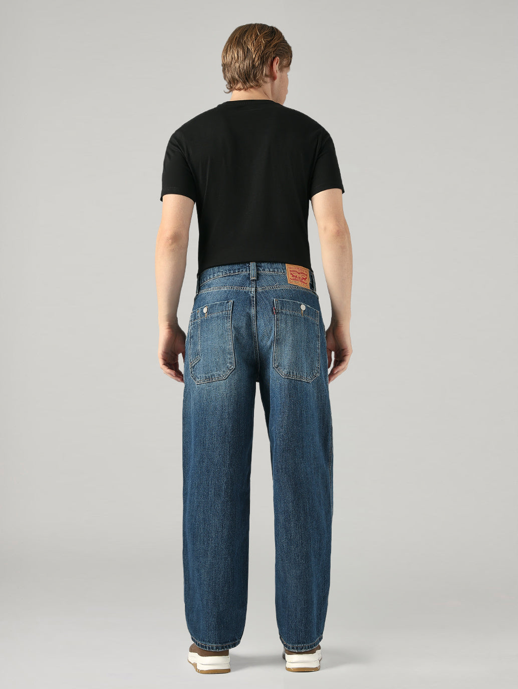 Men's Dark Blue Baggy Fit Mid Rise Jeans - Back View