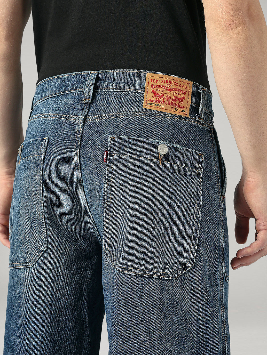 Men's Dark Blue Baggy Fit Mid Rise Jeans - 20 View