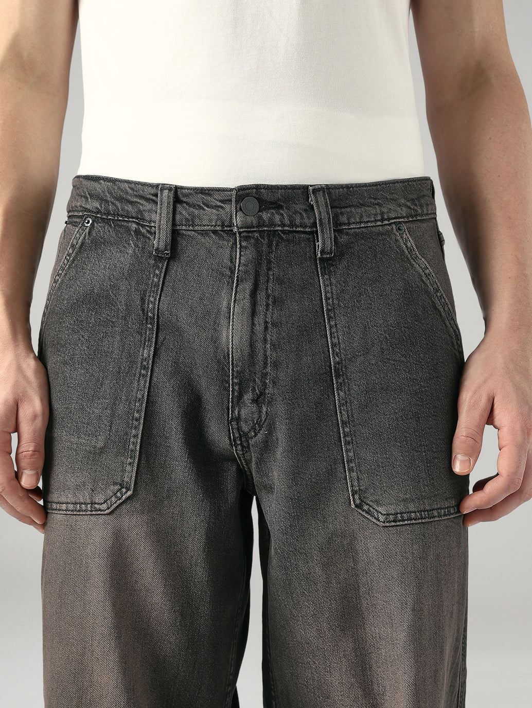 Men's Charcoal Grey Baggy Fit Mid Rise Jeans - 20 View