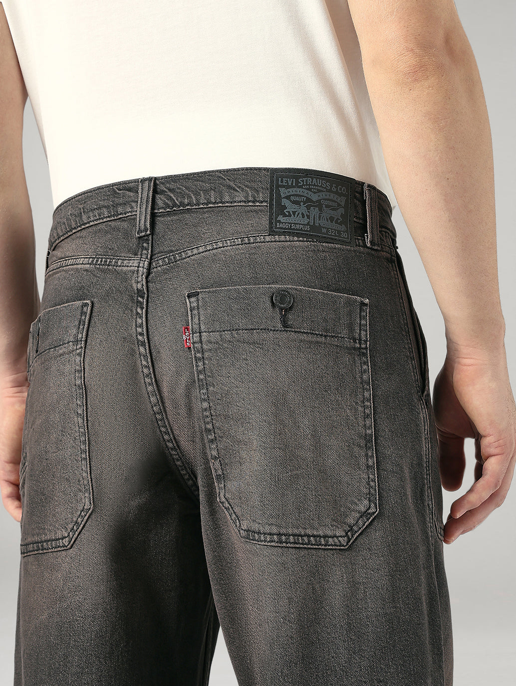 Men's Charcoal Grey Baggy Fit Mid Rise Jeans - 20 View
