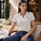 Women's Solid Off White Pique Polo T-shirt - 00BDX0000 View