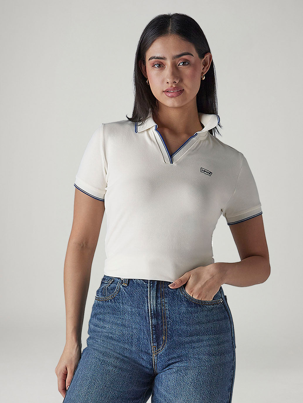 Women's Solid Off White Pique Polo T-shirt