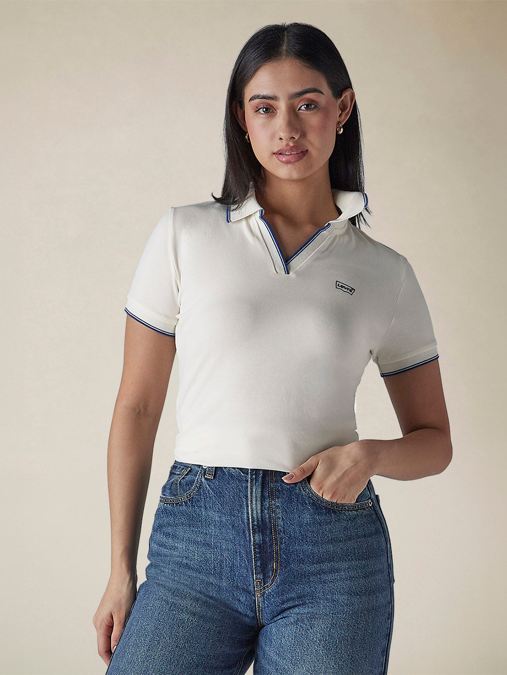 Women's Solid Off White Pique Polo T-shirt