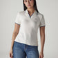 Women's Solid Off White Pique Polo T-shirt - Front View