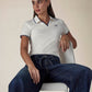 Women's Solid Off White Pique Polo T-shirt - Styleshot View