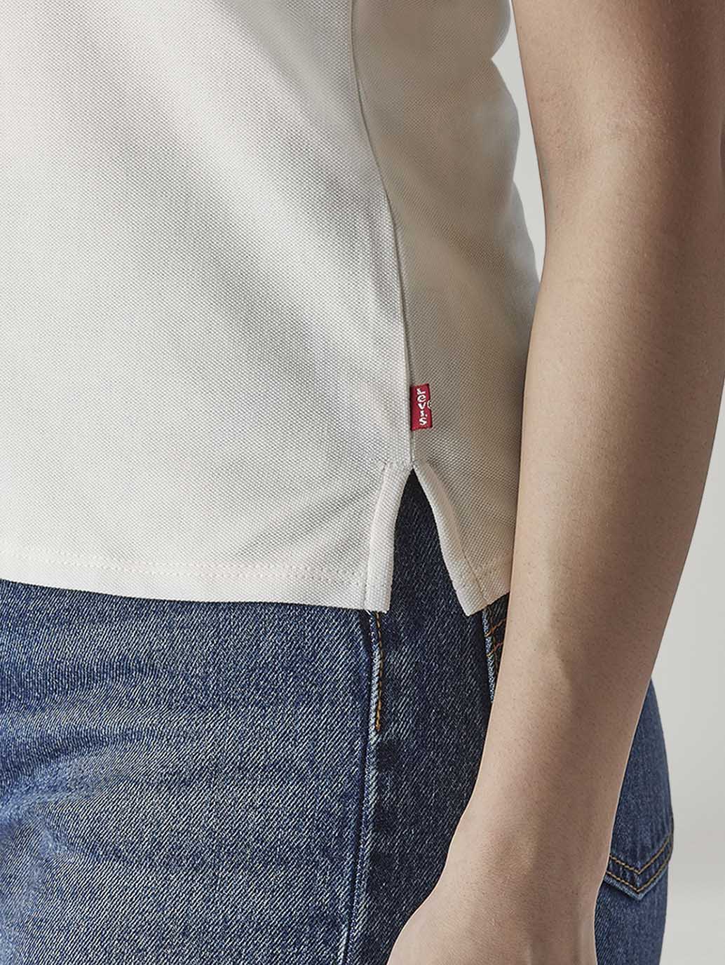 Women's Solid Off White Pique Polo T-shirt - Detail View