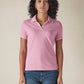 Women's Solid Pink Pique Polo T-shirt - Front View