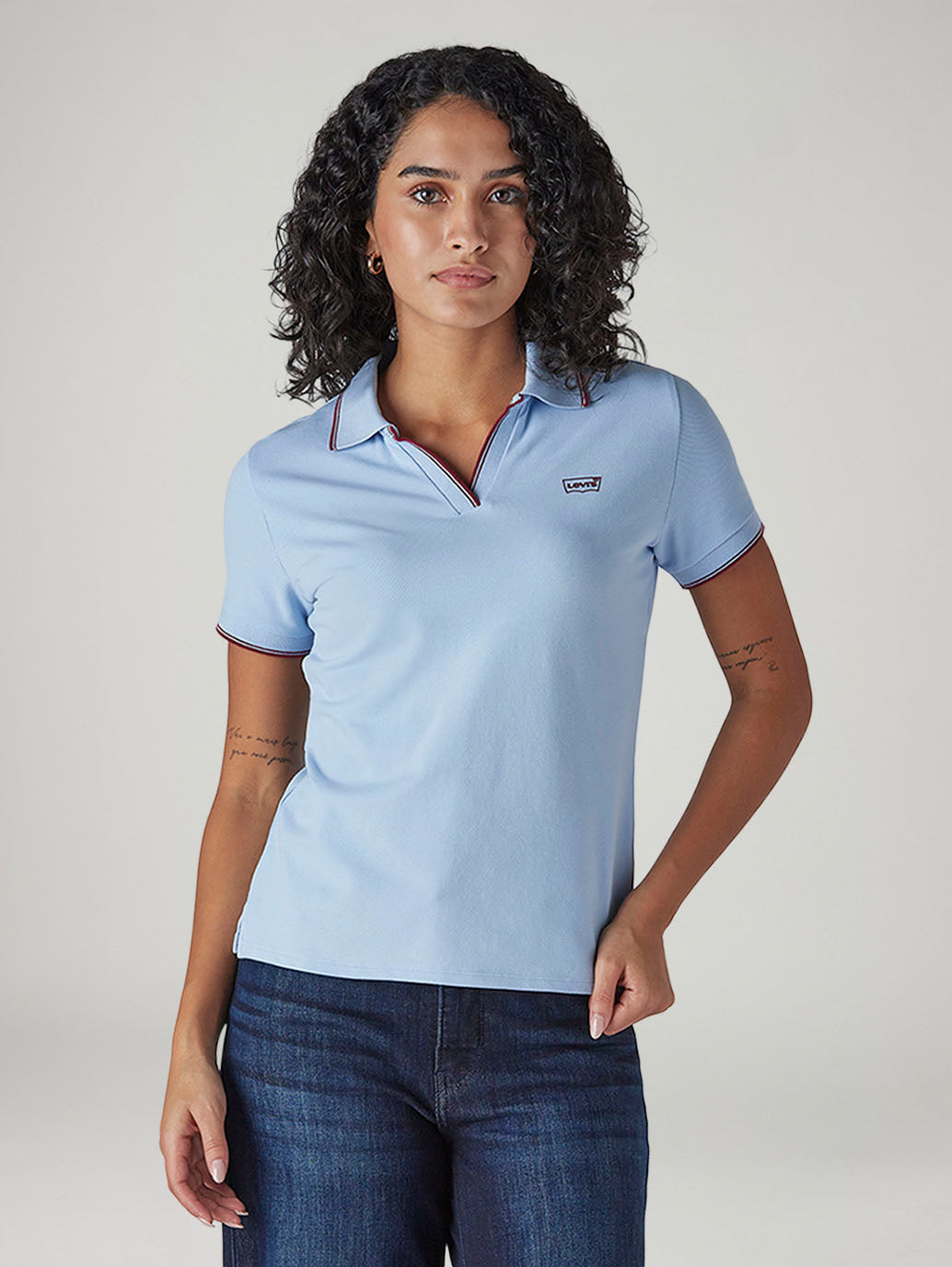 Women's Solid Light Blue Pique Polo T-shirt - 20 View