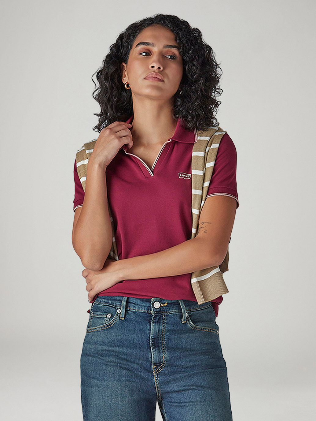 Women's Solid Maroon Pique Polo T-shirt