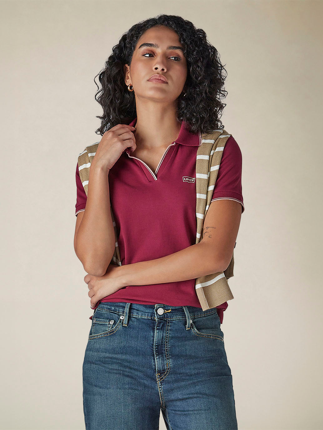 Women's Solid Maroon Pique Polo T-shirt