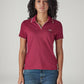 Women's Solid Maroon Pique Polo T-shirt - Front View