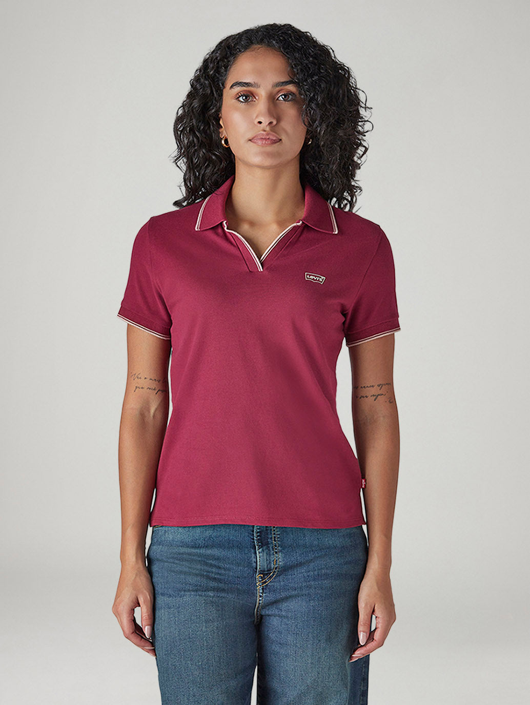Women's Solid Maroon Pique Polo T-shirt - Front View
