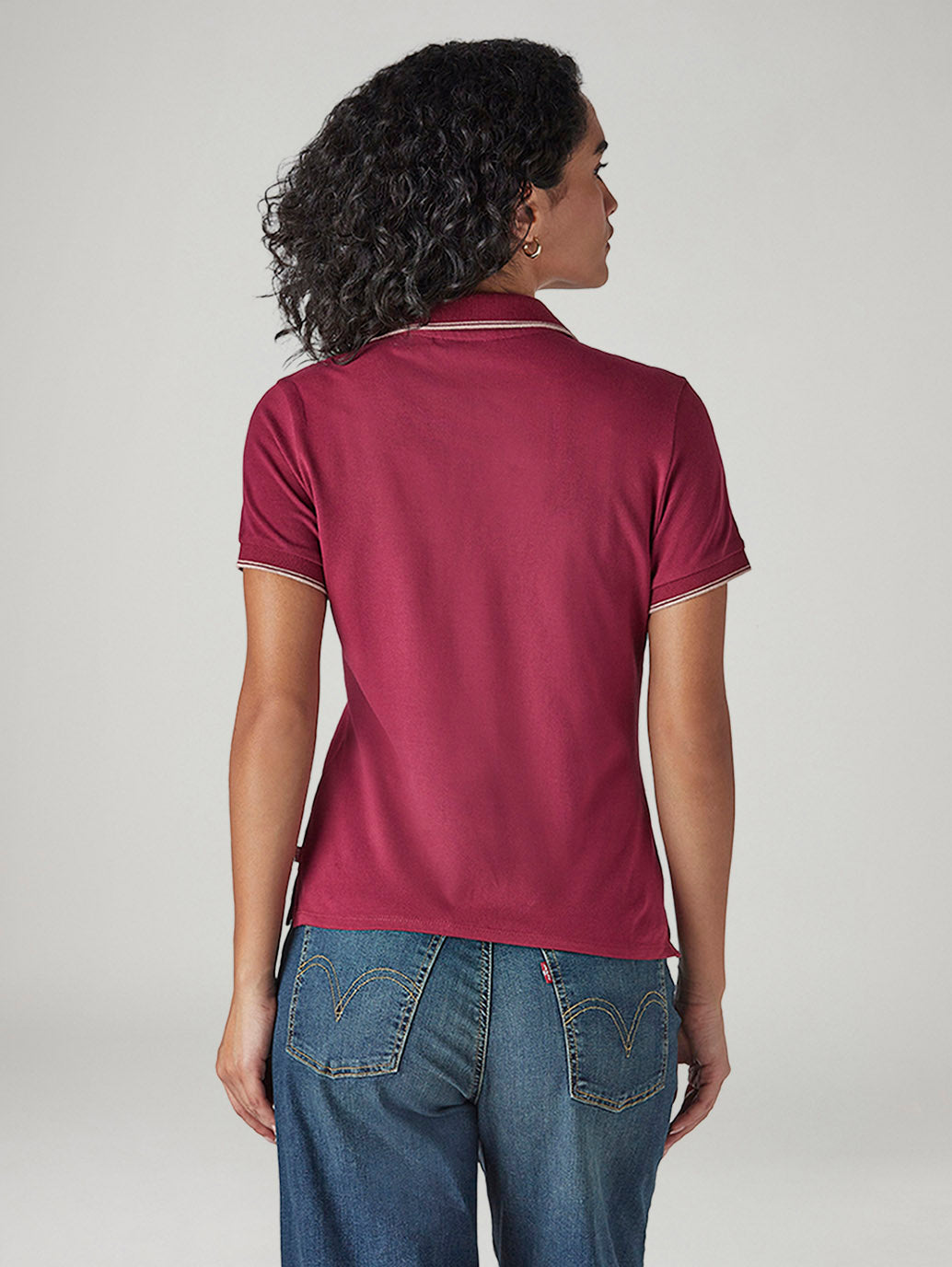 Women's Solid Maroon Pique Polo T-shirt - Back View