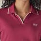 Women's Solid Maroon Pique Polo T-shirt - Detail View