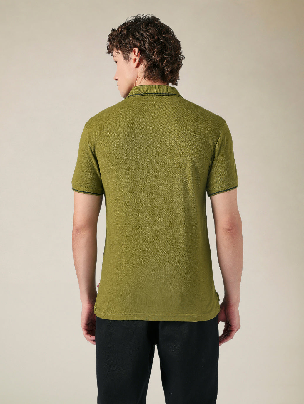Men's Cotton Poly Blend Slim Fit Pique Polo T-shirt - Back View