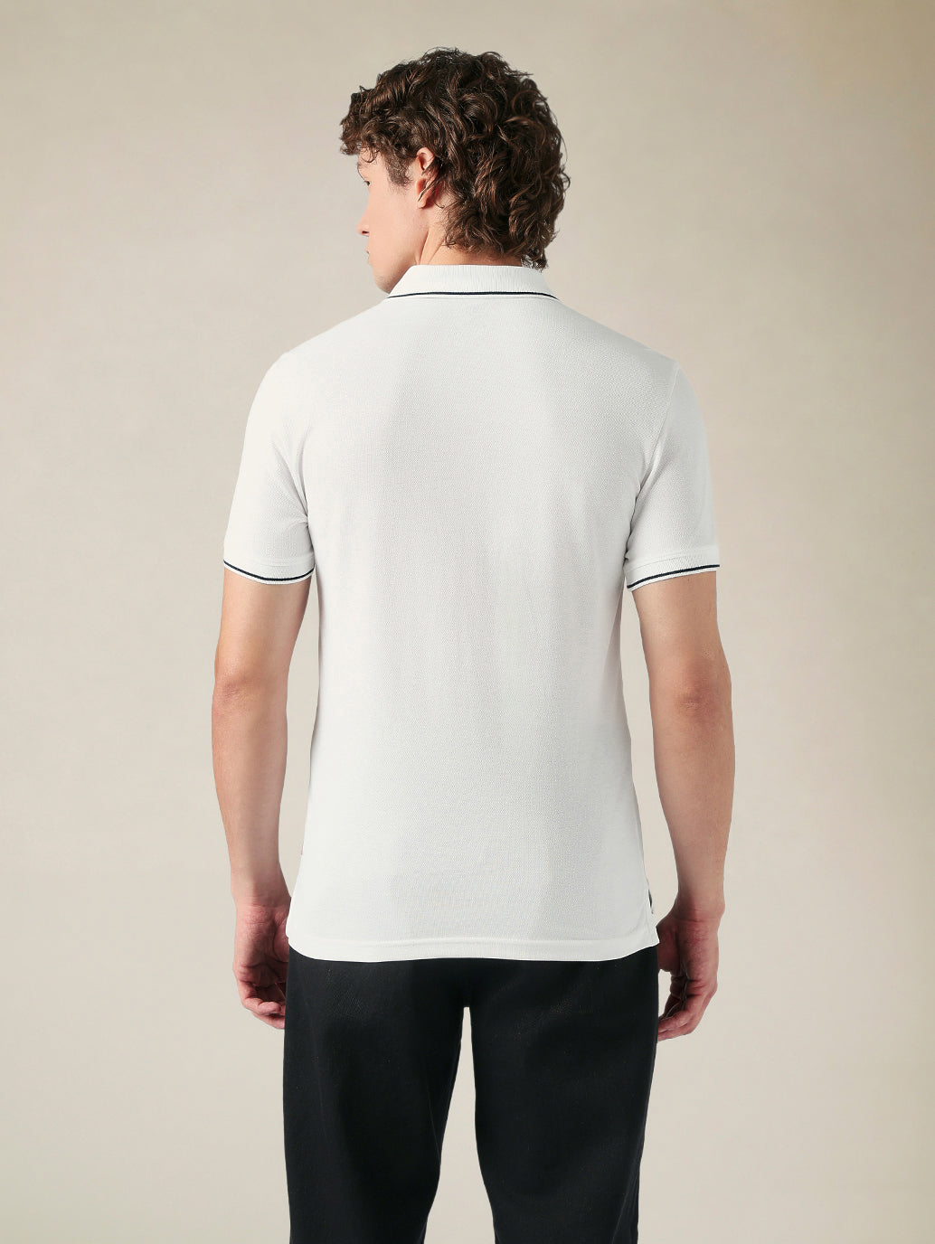Men's Cotton Poly Blend Slim Fit Pique Polo T-shirt - Back View