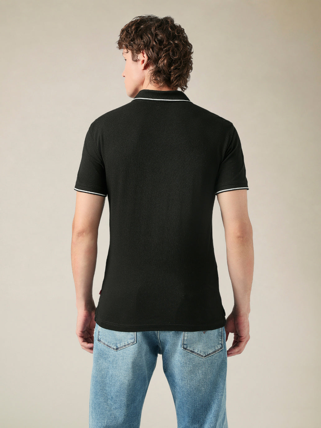 Men's Cotton Poly Blend Slim Fit Solid Pique Polo T-shirt - Back View