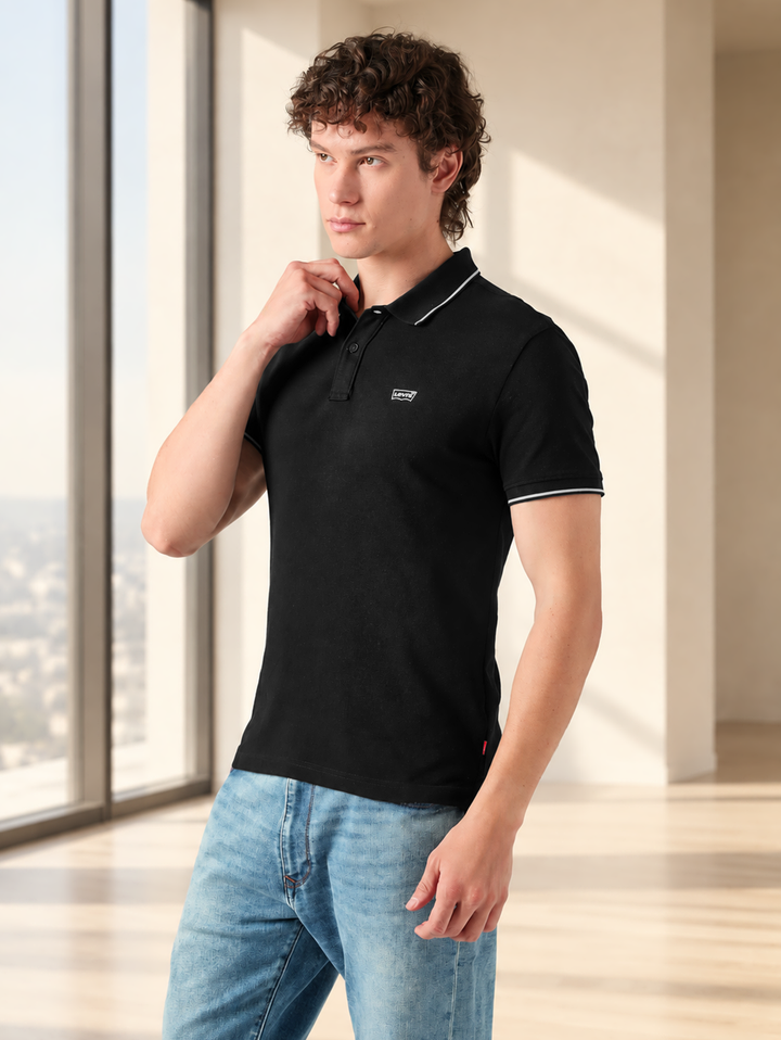 Men's Cotton Poly Blend Slim Fit Solid Pique Polo T-shirt