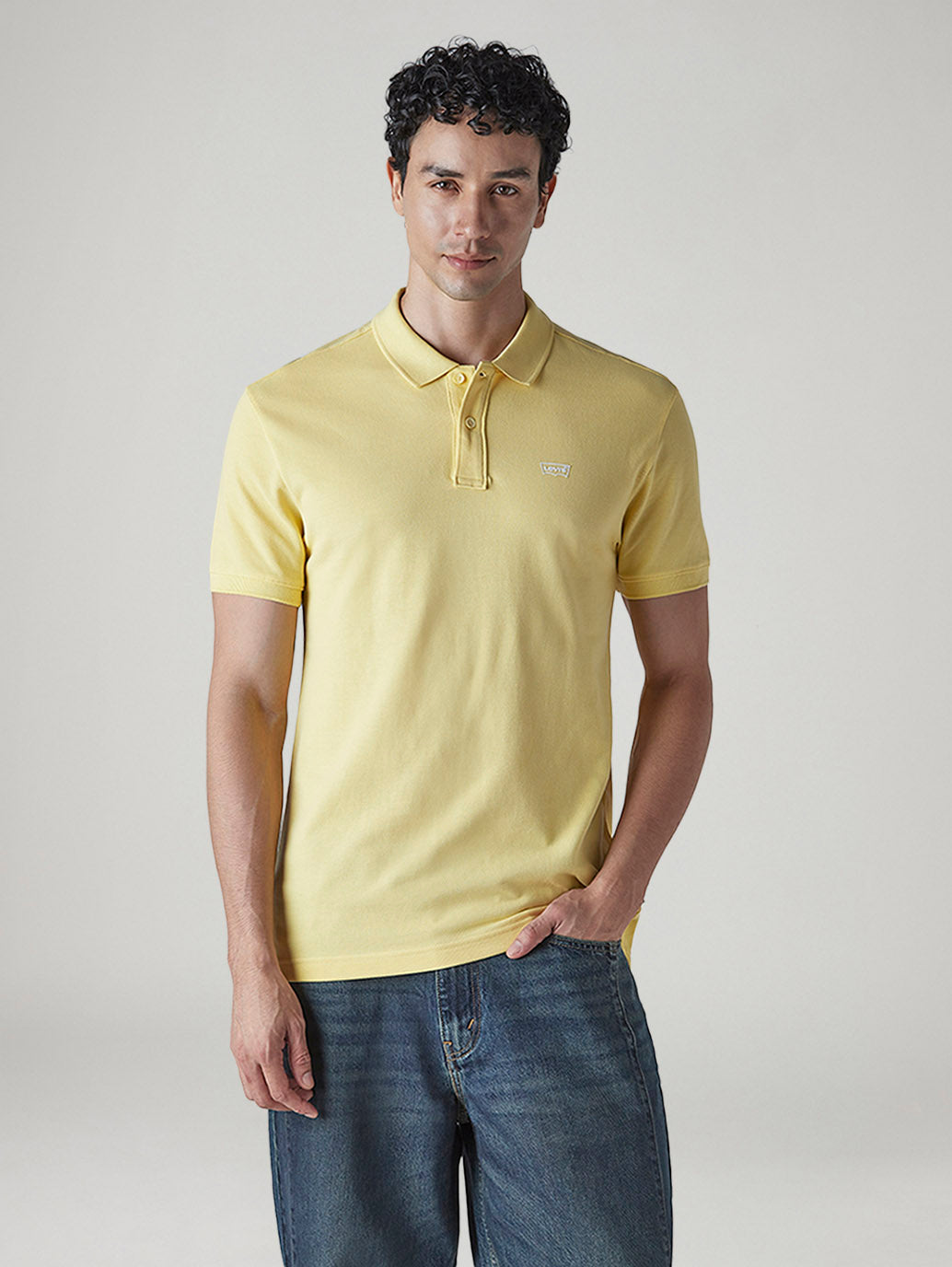 Men's Solid Yellow Slim Fit Pique Polo T-shirt - Front View