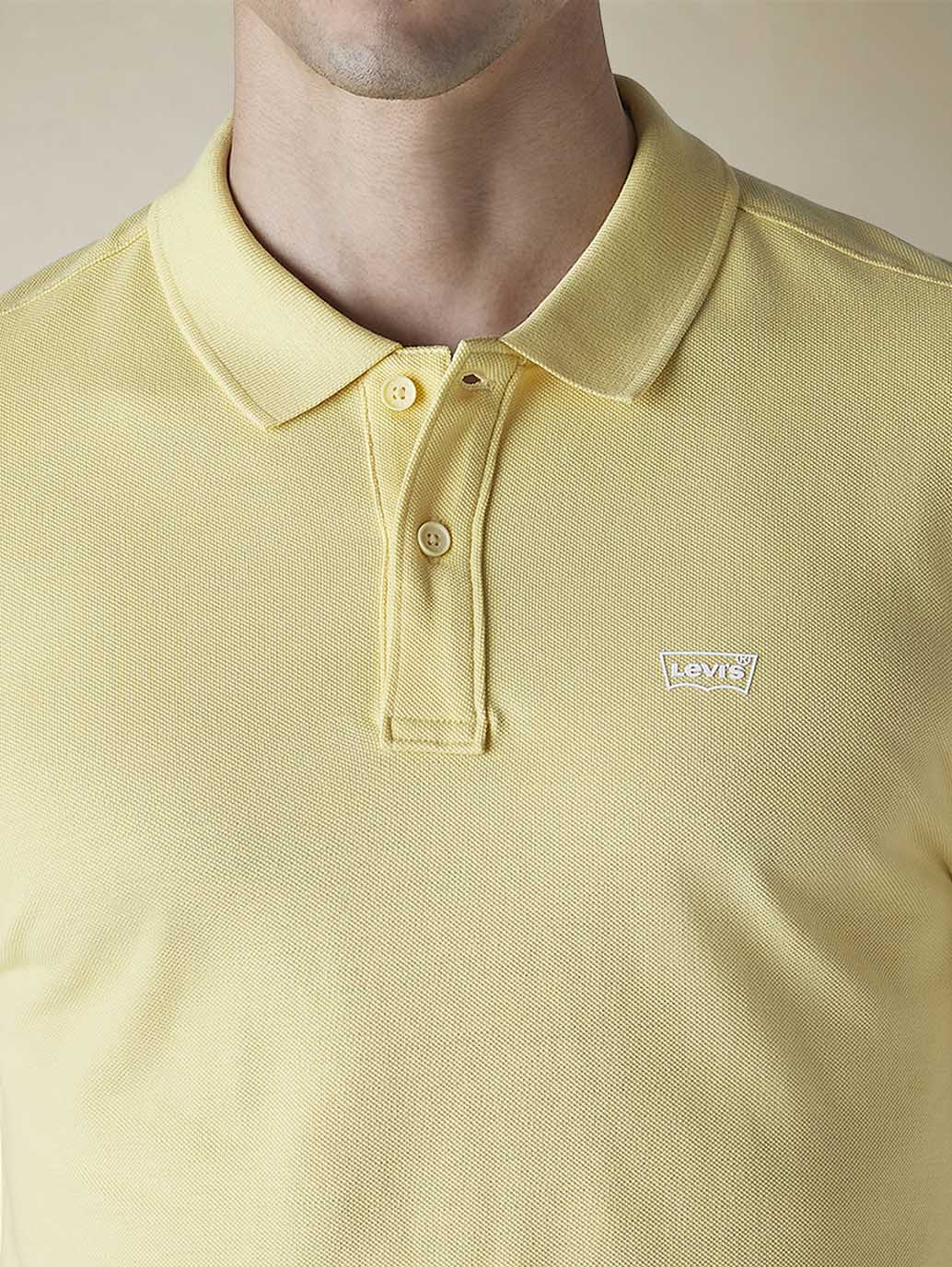 Men's Solid Yellow Slim Fit Pique Polo T-shirt - Detail View