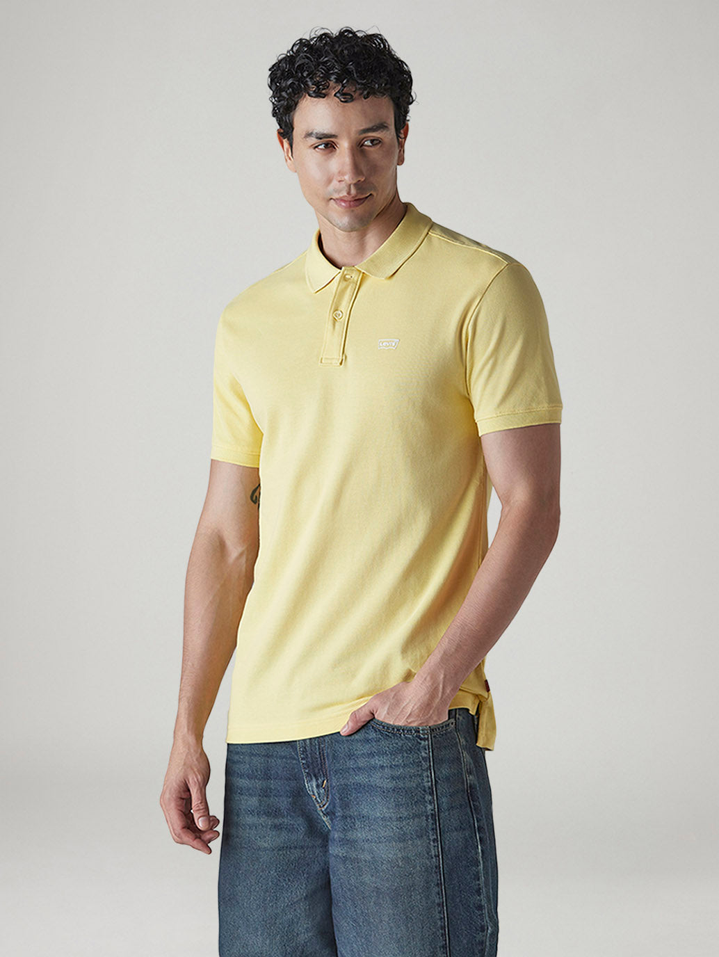 Men's Solid Yellow Slim Fit Pique Polo T-shirt - Side View