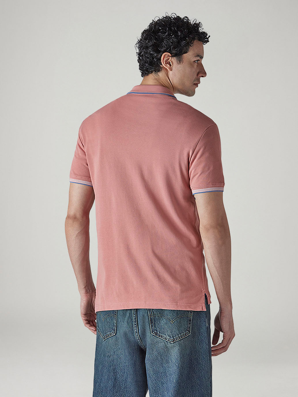Men's Solid Peach Slim Fit Pique Polo T-shirt - Back View