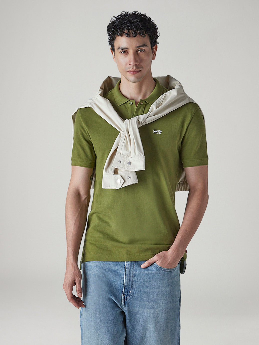 Men's Solid Olive Slim Fit Pique Polo T-shirt