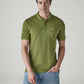 Men's Solid Olive Slim Fit Pique Polo T-shirt - Front View