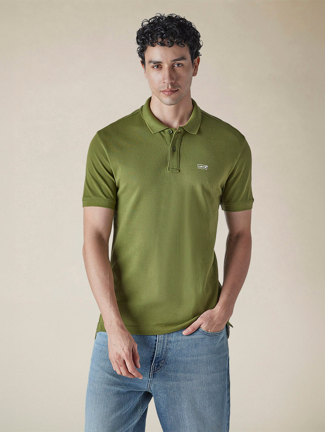 Men's Solid Olive Slim Fit Pique Polo T-shirt - 3b6e3017-06c2-47c9-adca-a506e47cc697 View