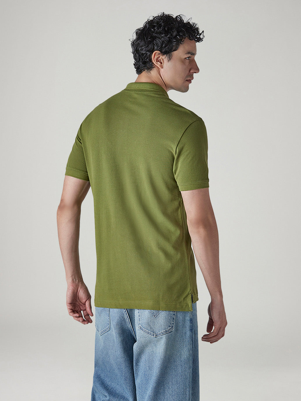 Men's Solid Olive Slim Fit Pique Polo T-shirt - Back View