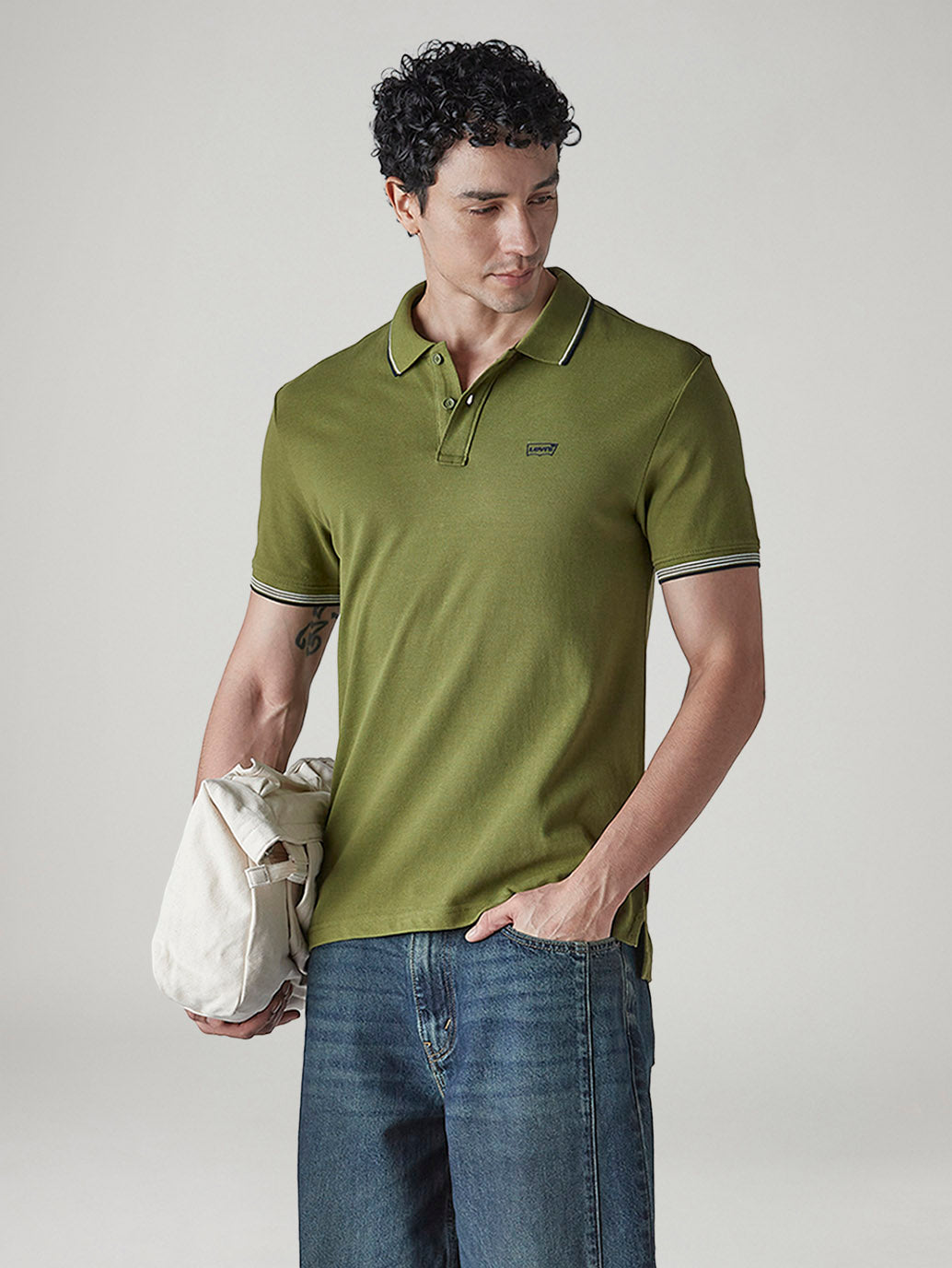 Men's Solid Olive Slim Fit Pique Polo T-shirt
