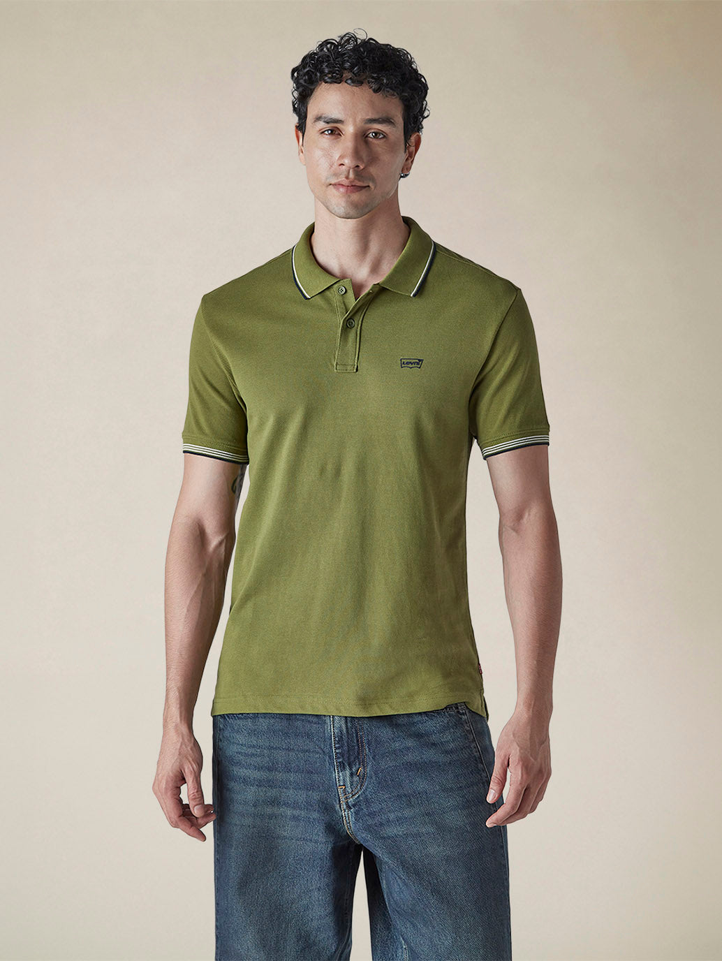 Men's Solid Olive Slim Fit Pique Polo T-shirt - ffca8533-6d7e-462c-b11a-a0bc19d952e6 View