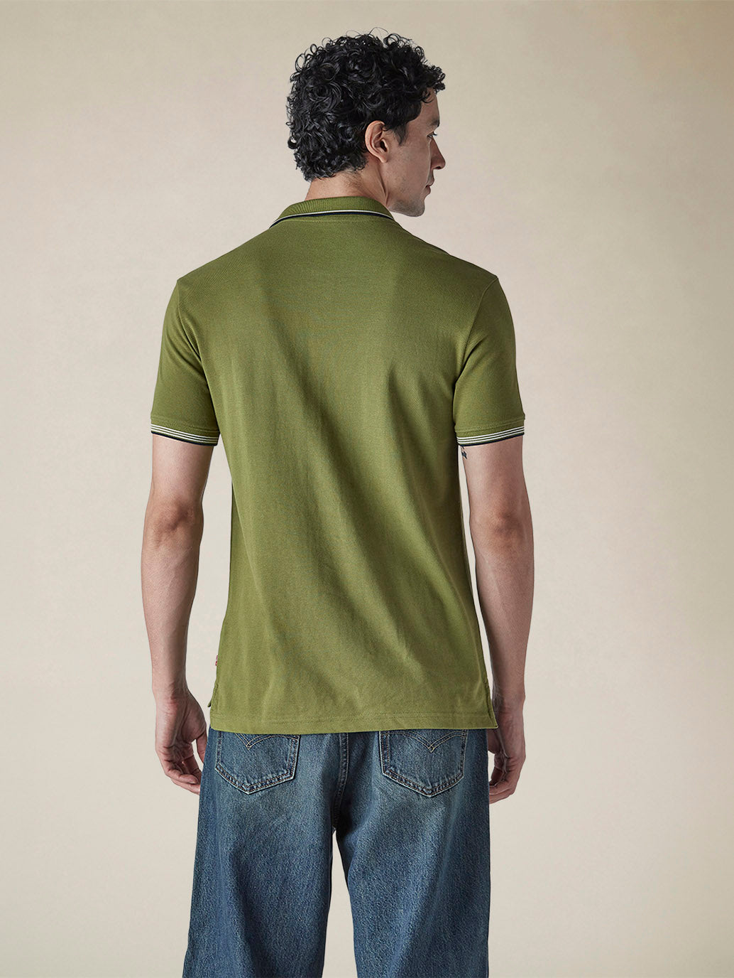Men's Solid Olive Slim Fit Pique Polo T-shirt - 09aac2c9-d33f-4d75-aa2a-7a38ffae4409 View
