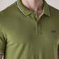 Men's Solid Olive Slim Fit Pique Polo T-shirt - Detail View