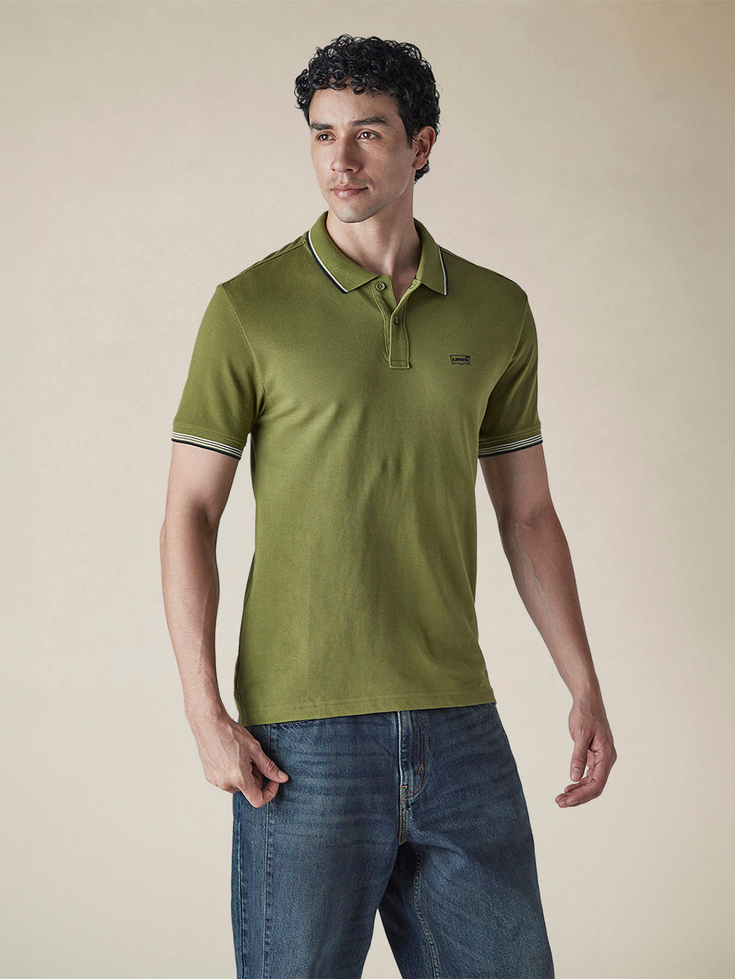 Men's Solid Olive Slim Fit Pique Polo T-shirt - 1bd60679-47e5-48e5-9e6c-7797a45f358d View