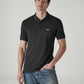 Men's Solid Black Slim Fit Pique Polo T-shirt - Front View