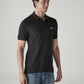 Men's Solid Black Slim Fit Pique Polo T-shirt - Side View