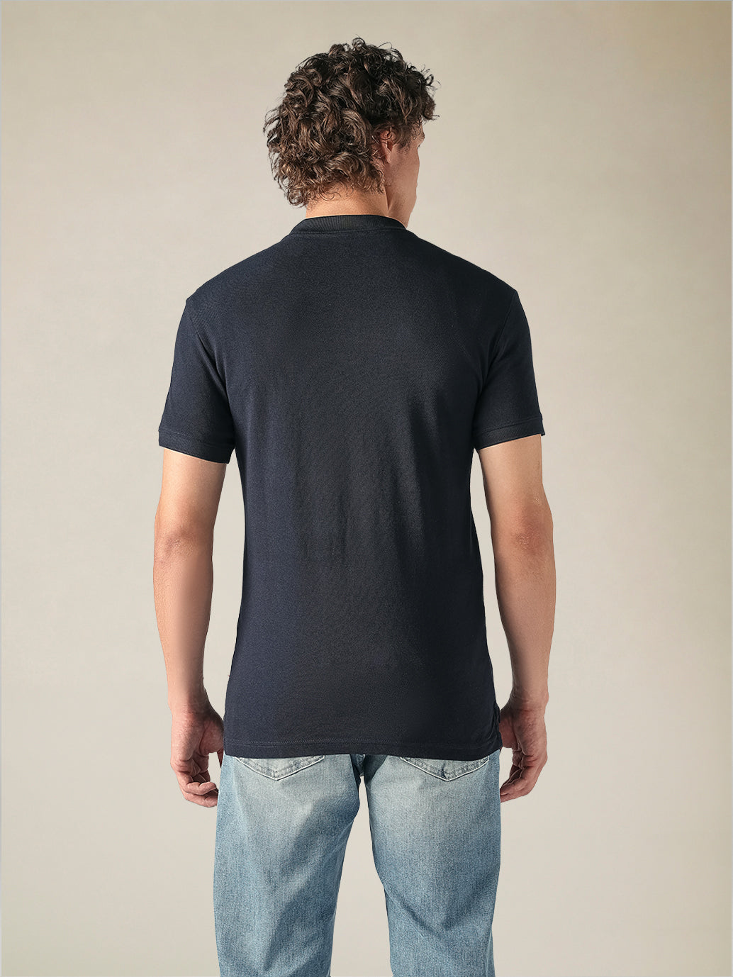 Men's Cotton Slim Fit Solid Pique Polo T shirt - Back View