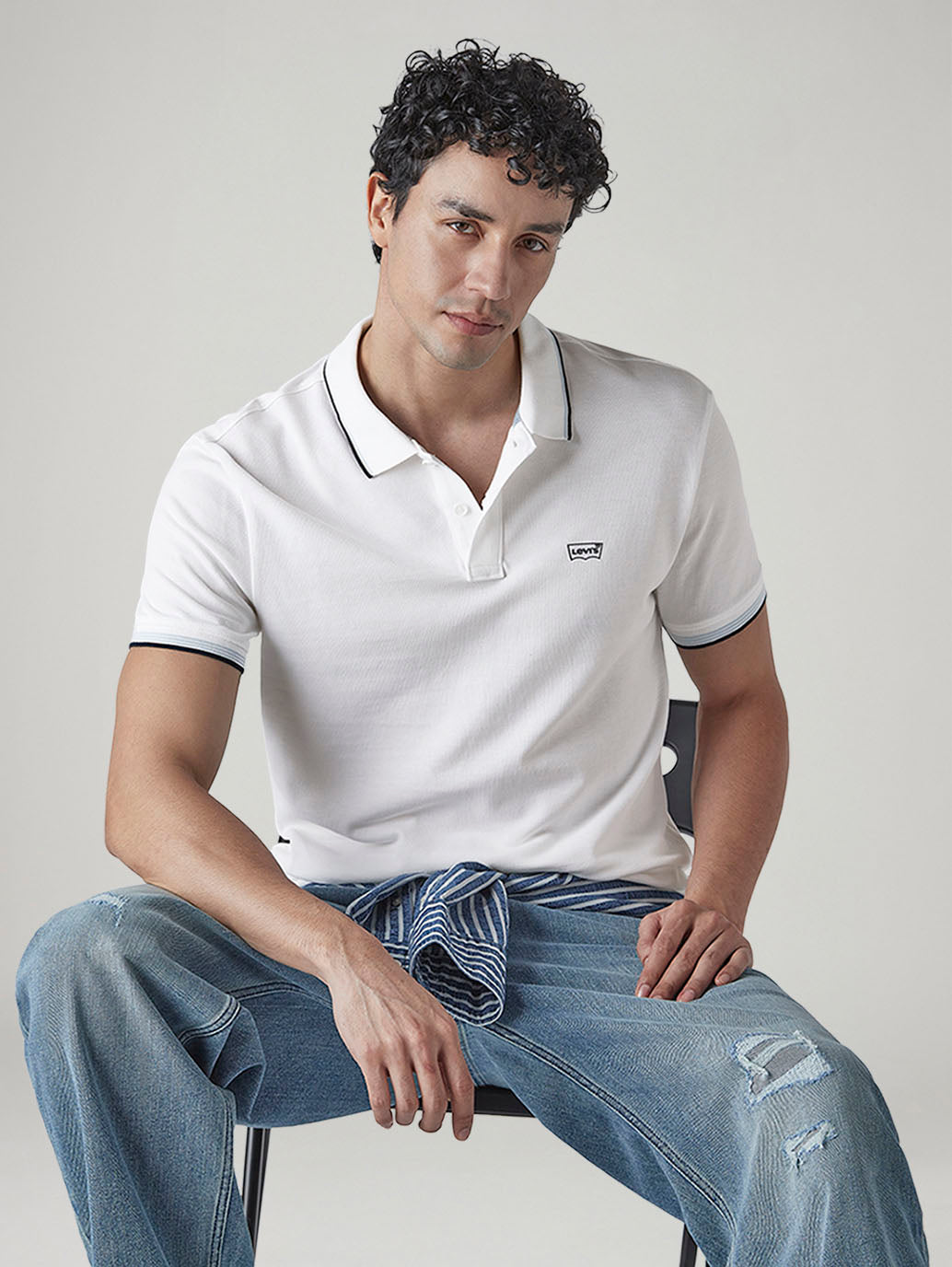 Men's Solid White Slim Fit Pique Polo T-shirt