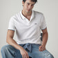 Men's Solid White Slim Fit Pique Polo T-shirt - Styleshot View