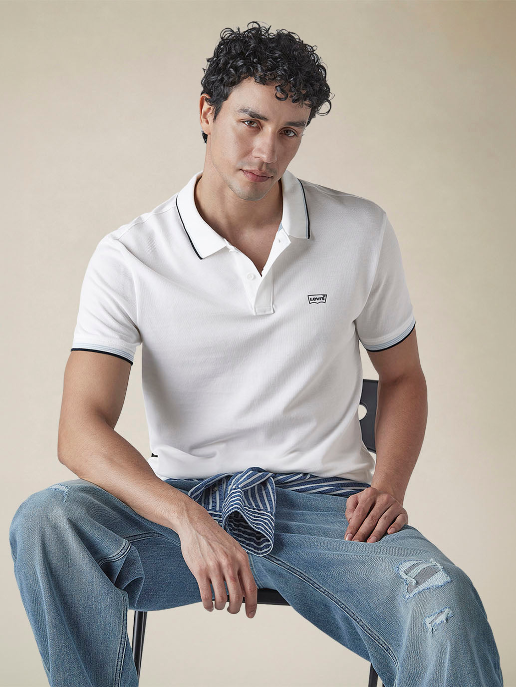 Men's Solid White Slim Fit Pique Polo T-shirt