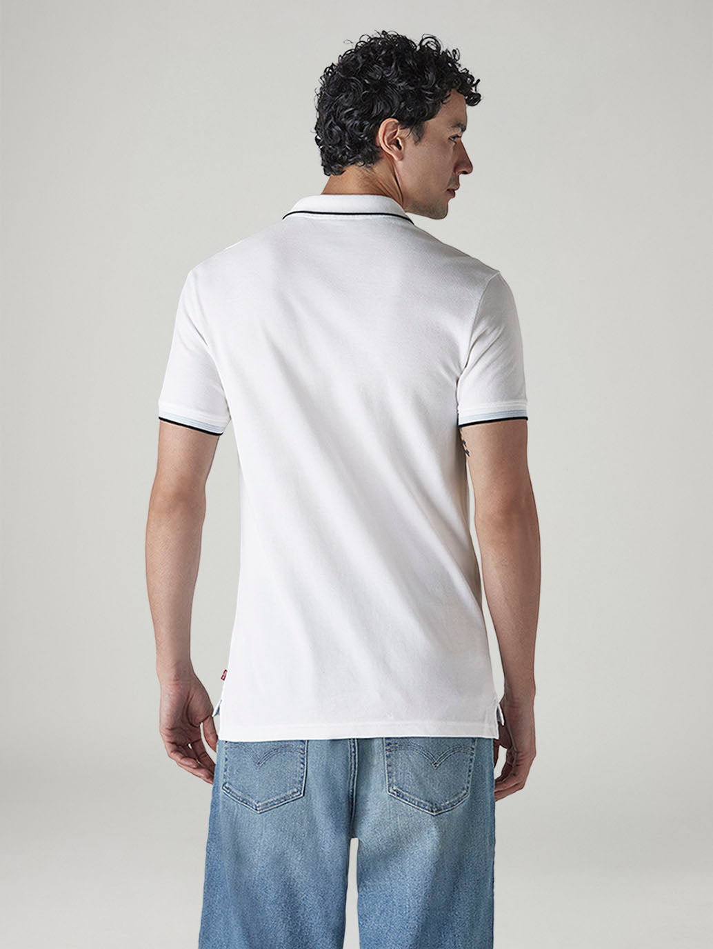 Men's Solid White Slim Fit Pique Polo T-shirt - Back View