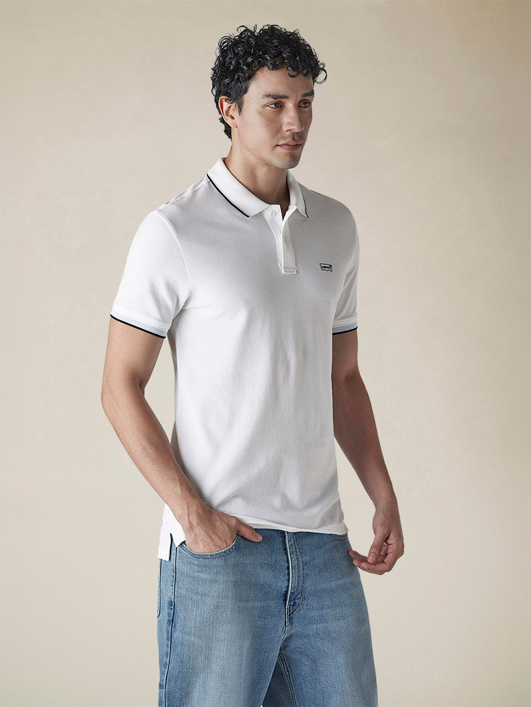 Men's Solid White Slim Fit Pique Polo T-shirt - 297e446e-3348-46c2-a60d-a8a58fdb34ed View