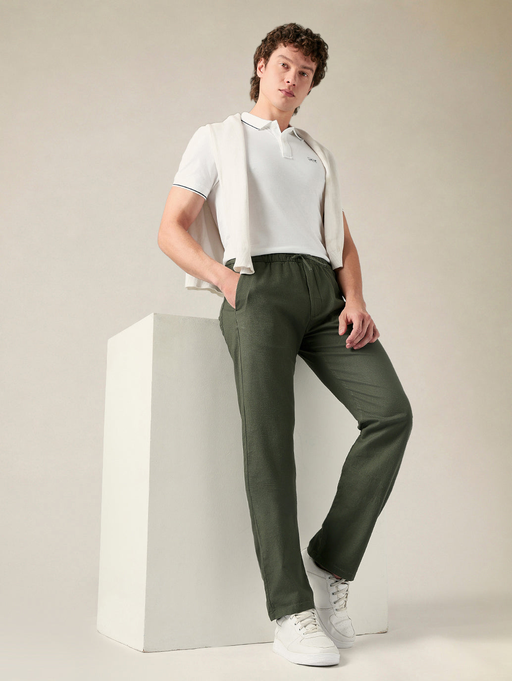 Men's Relaxed Straight Fit Cotton Mid Rise Chinos - Styleshot View