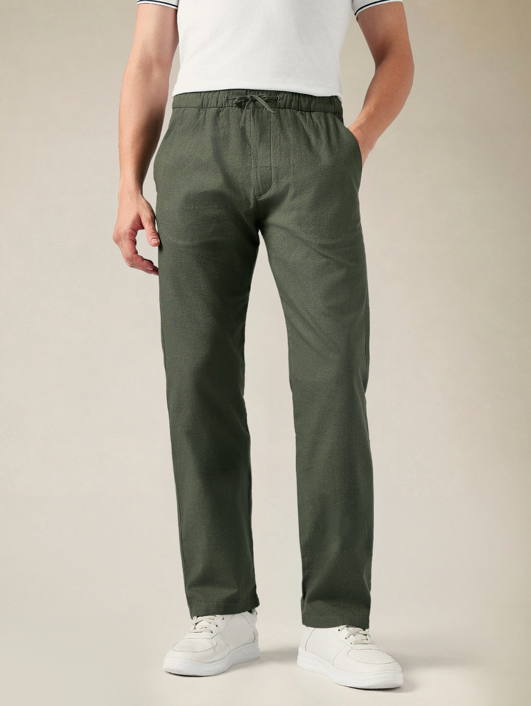 Men's Relaxed Straight Fit Cotton Mid Rise Chinos - Front View