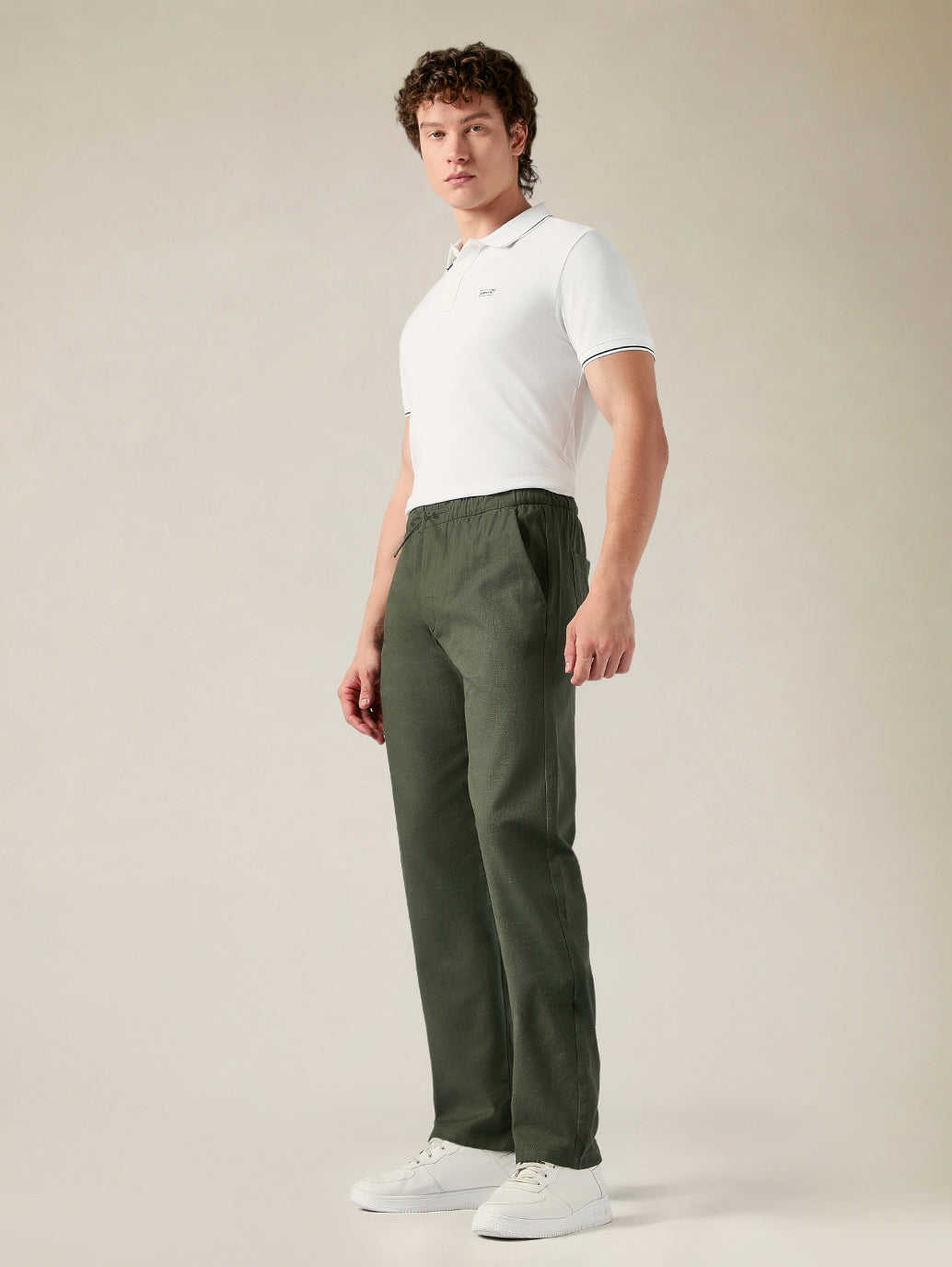 Men's Relaxed Straight Fit Cotton Mid Rise Chinos - Side View