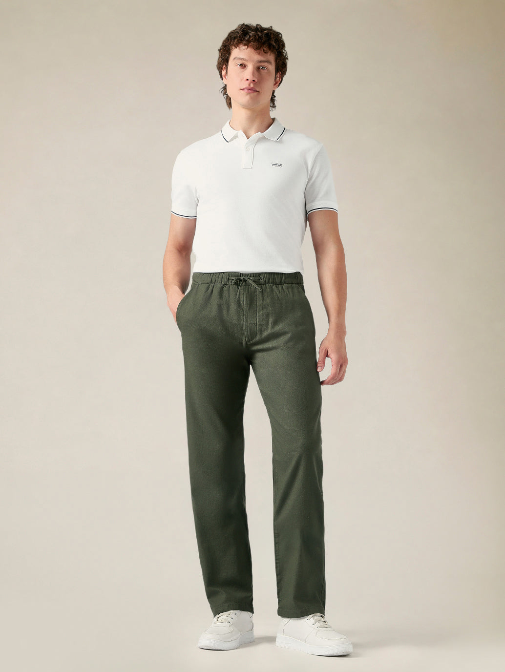 Men's Relaxed Straight Fit Cotton Mid Rise Chinos - Front View