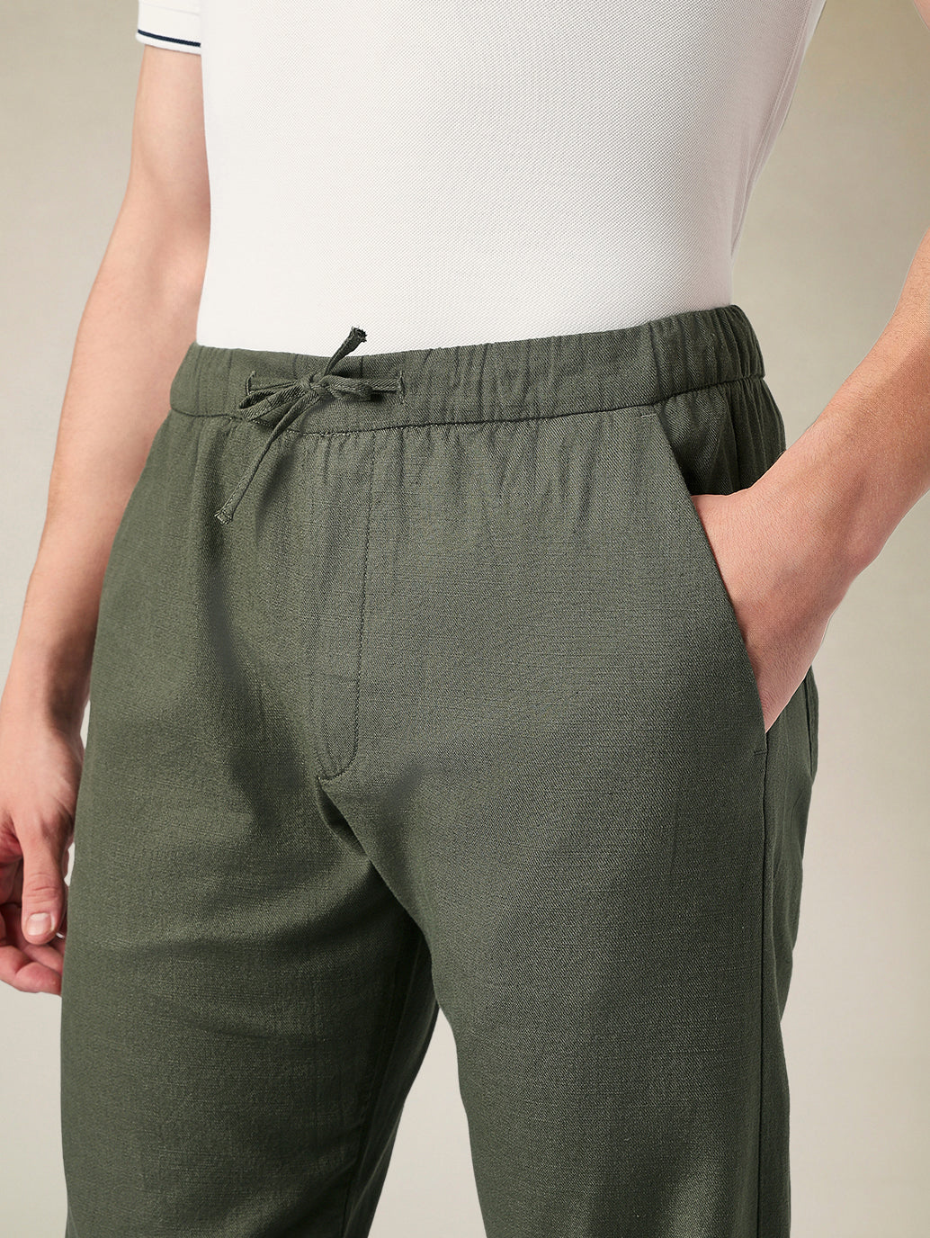 Men's Relaxed Straight Fit Cotton Mid Rise Chinos - Detail View