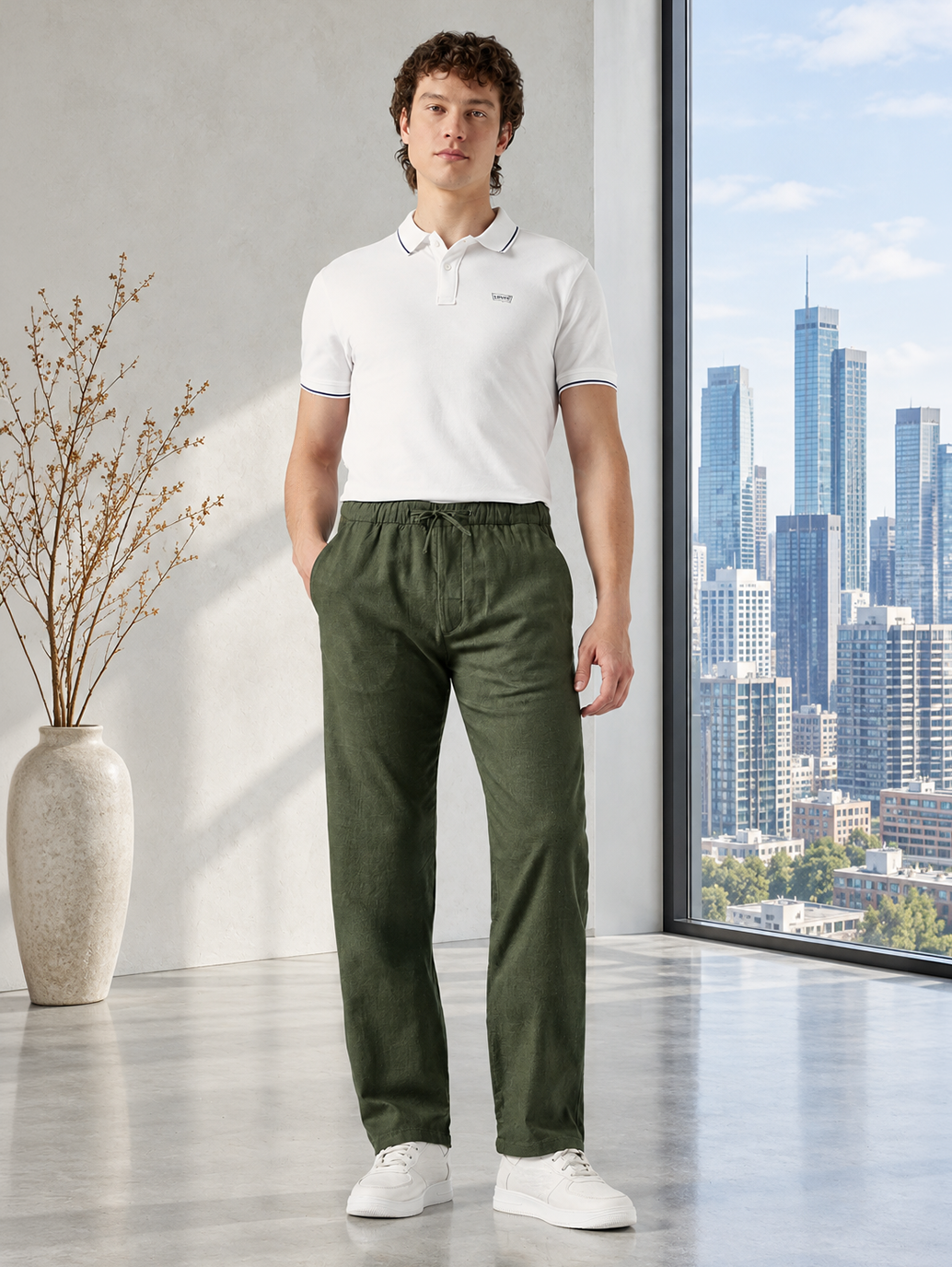 Men's Relaxed Straight Fit Cotton Mid Rise Chinos