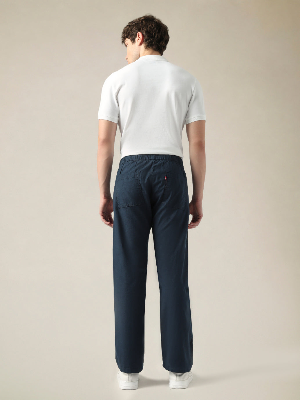 Men's Dark Blue Relaxed Straight Fit Mid Rise Chinos - back View